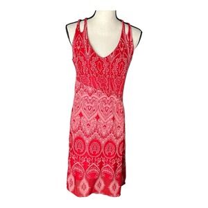 Athleta Geométric Sleeveless‎ Faux Wrap Lined Built In Bra Red Dress Size Medium
